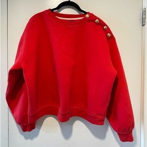 JCrew Heritage fleece crewneck sweatshirt with buttons - red